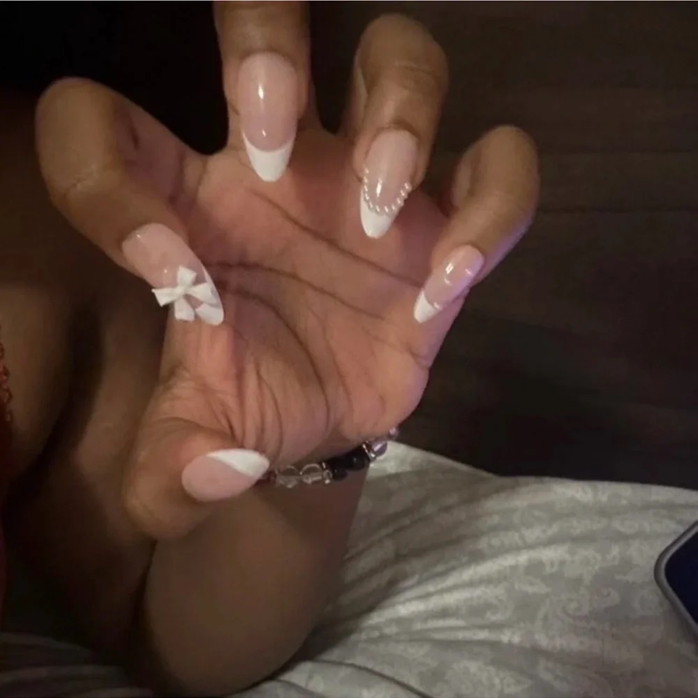Coquette Pink Nail Art with Bow Design Almond Shape 24 Set Press On Nails